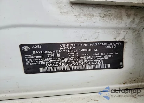 2013 BMW 328 Xi Sulev z USA, uszkodzony, nr VIN WBA3B5G50DNS04261